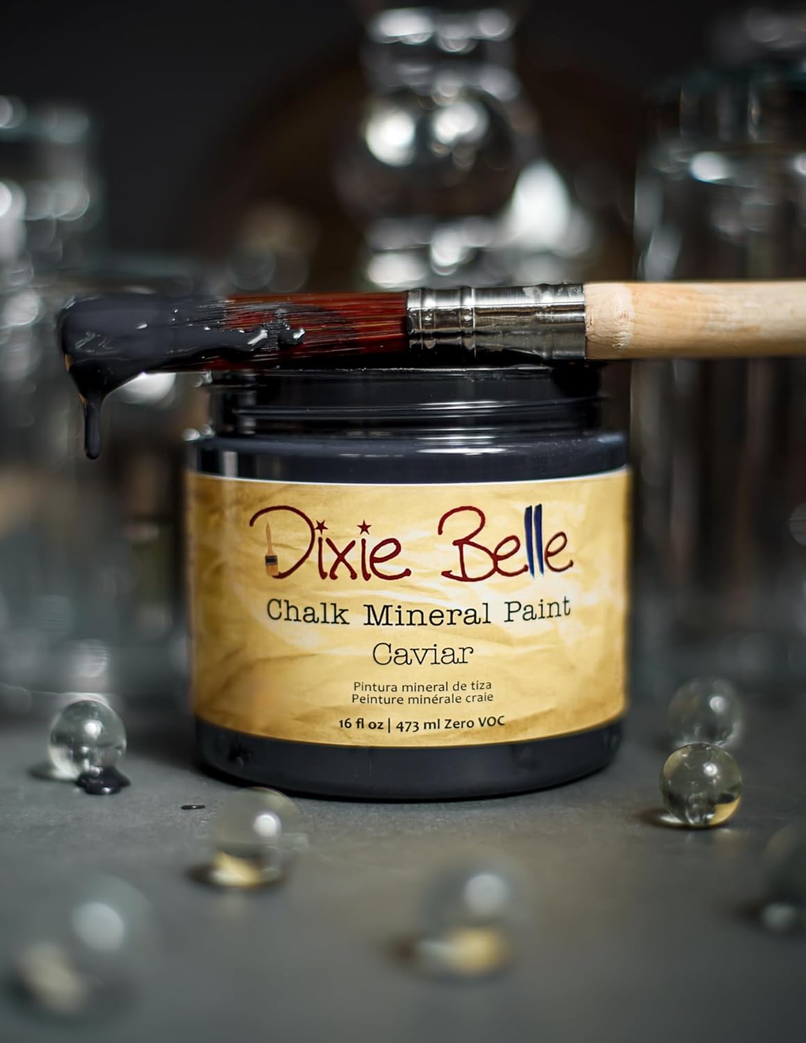 Dixie Belle Paint Company Chalk Finish Furniture Paint - Caviar (16oz) - Matte Black Chic Chalk Mineral DIY Furniture Paint 16 Fl Oz (Pack of 1) Caviar